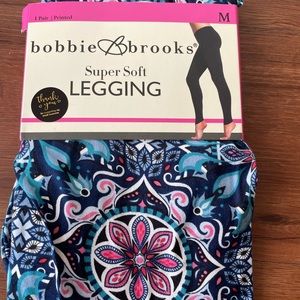 NWT Bobbie Brooks Super Soft Yoga Pants Leggings Blue Paisley Size Medium